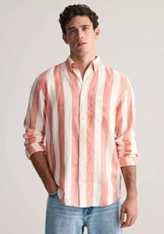 Reg Bold Stripe Linen Shirt, 828 Lys Rosa