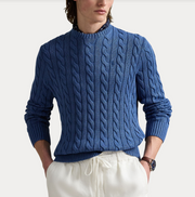 CABLE-KNIT GARMENT-DYED Blå