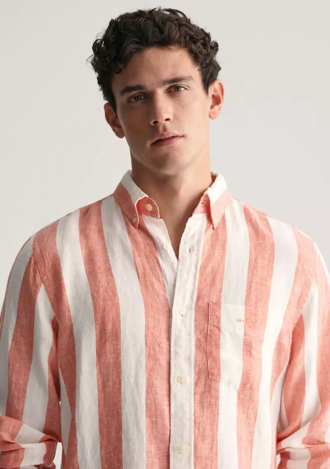 Reg Bold Stripe Linen Shirt, 828 Lys Rosa