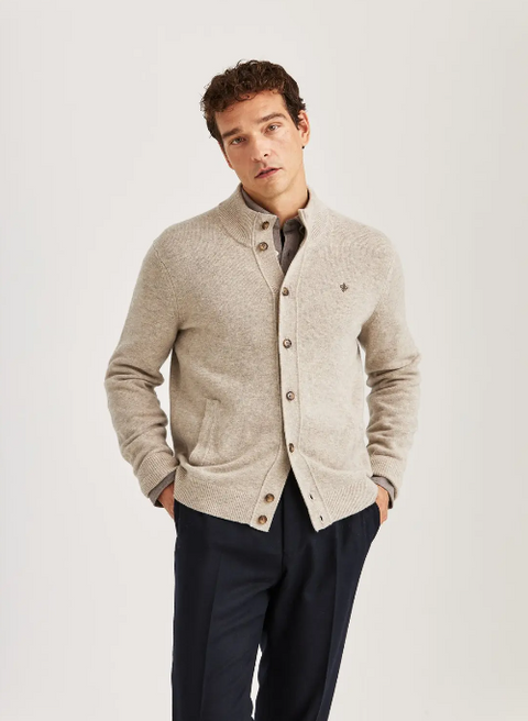 Hertford Button Cardigan, Khaki Khaki