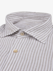 Linen FB Sport Shirt Stripe Grå