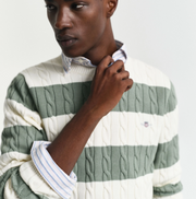 Striped Cotton Cable C-neck Lysegrønn