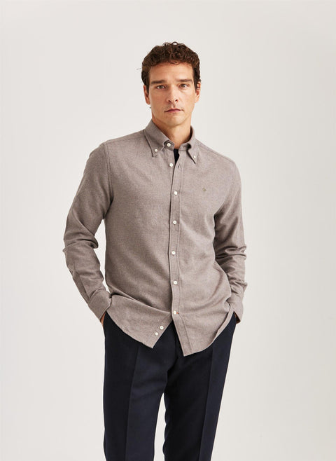 Twill Flannel Shirt, Classic Fit Brun