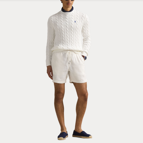 Polo LS Cable knit, white Hvit