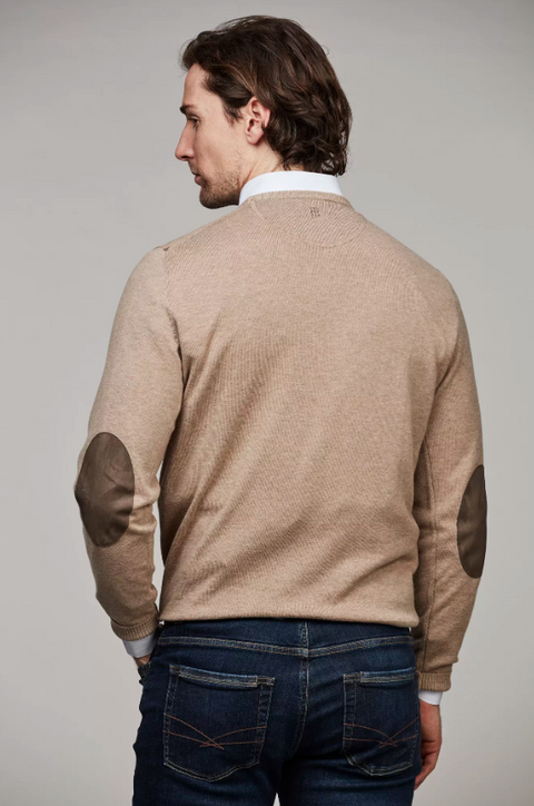 C-NECK SWEATER PATCH, Mørkbeige Beige