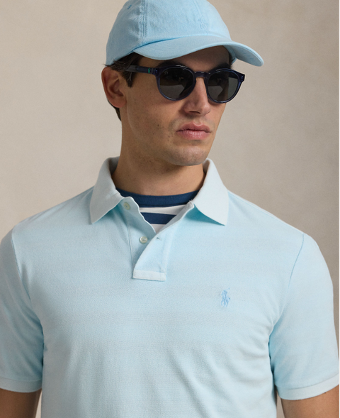 Mineral  dyed mesh polo shirt Turquoise/Aqua