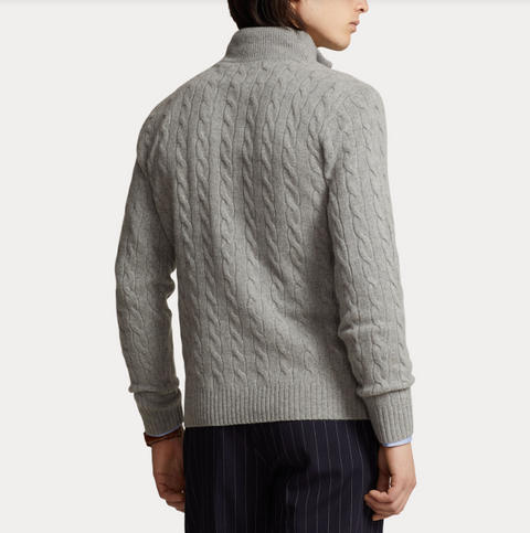 Cable Half Zip, Grey Grå