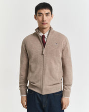 Superfine Lambswool Zip Cardigan Khaki