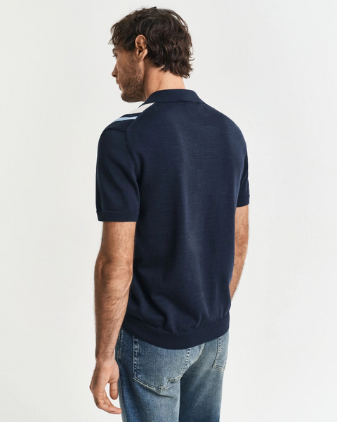 Color Blocked Cotton SS Polo Marine