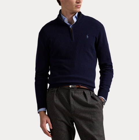 Half Zip Wool Knit, Navy Mørkeblå
