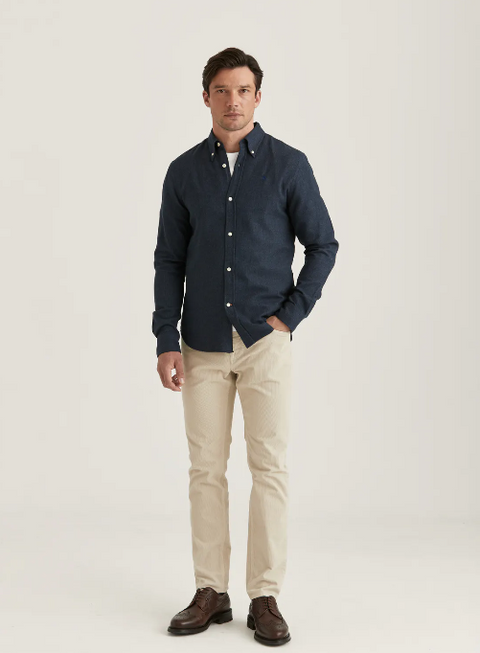 Flannel Donegal shirt - slimfit, Navy Marine