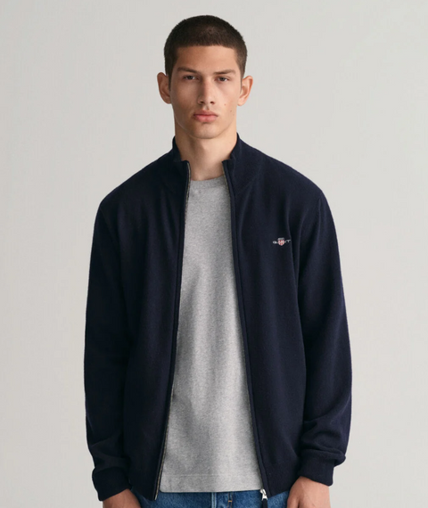 Superfine Lambswool Zip Cardigan Marine