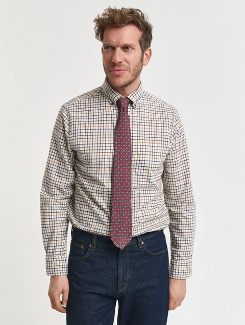 Reg twill Check shirt Beige