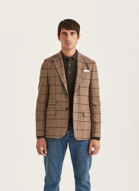 Morris Windowpane Wool Jkt Brun