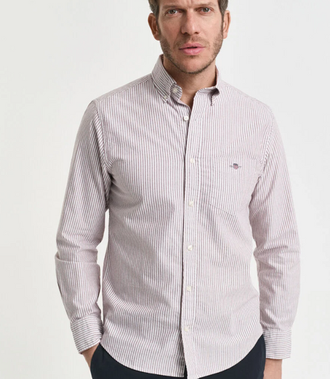 Reg Stripe Oxford Shirt Burgunder