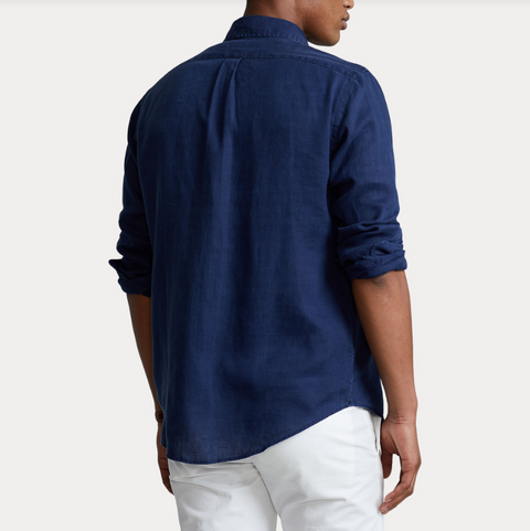 Sport shirt Linen slim Marine