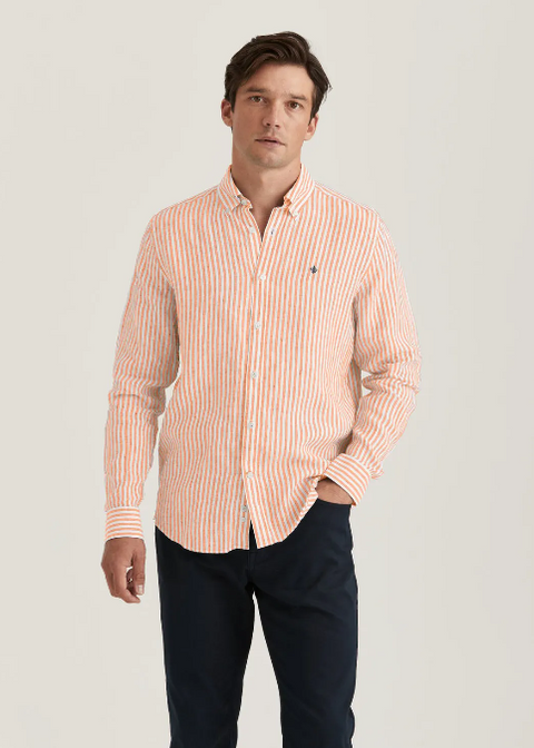 Douglas Linen Stripe Shirt Oransje