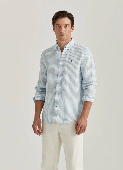 Douglas Linen Stripe Shirt Blå