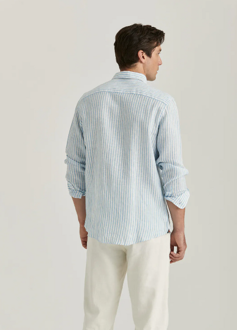 Douglas Linen Stripe Shirt Blå
