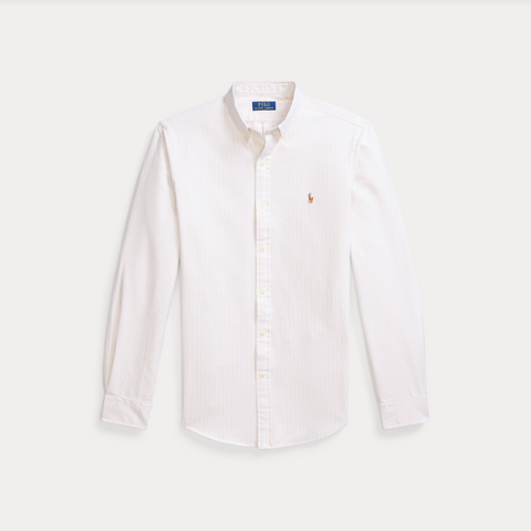Slim Fit Striped Oxford Shirt Beige