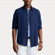 Sport shirt Linen slim Marine