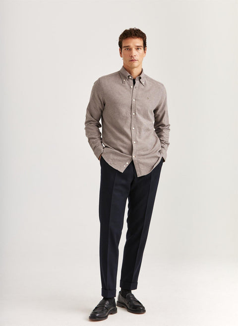Twill Flannel Shirt, Classic Fit Brun