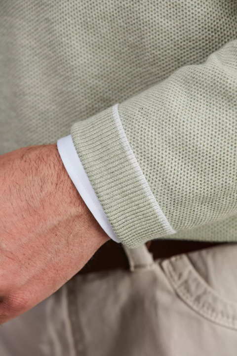 HALF ZIP STRUCTURE KNIT, GREEN Grønn