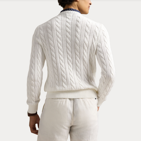 Polo LS Cable knit, white Hvit