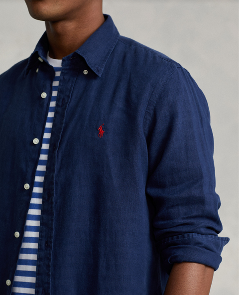 Sport shirt Linen slim Marine