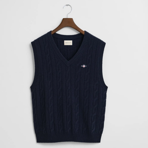 Cable vest lambswool Marine