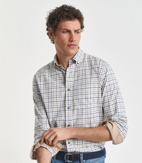 Reg twill Check shirt Blå