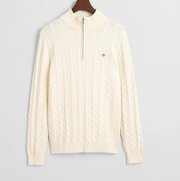 Cotton cable half zip Kremfarget