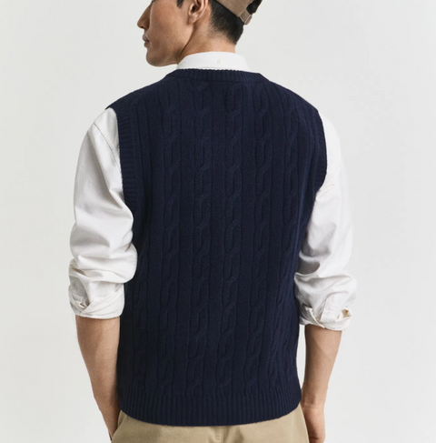 Cable vest lambswool Marine