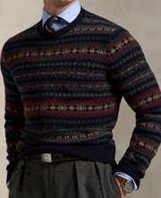 Fair Isle Wool Sweater, Blue Blå