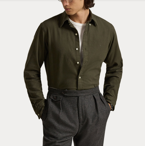 Brushed flannel shirt, grønn Grønn