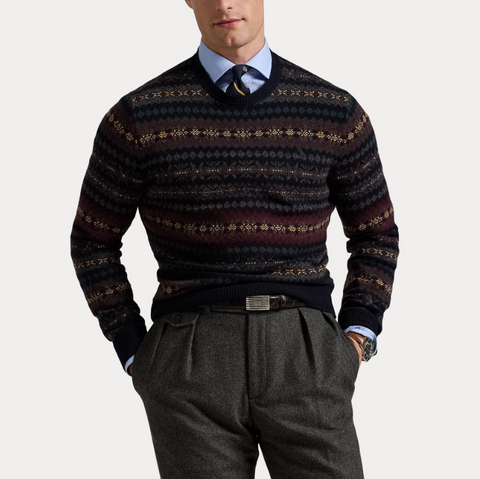 Fair Isle Wool Sweater, Blue Blå