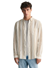 Reg Bold Stripe Linen Shirt, 270 Beige/Khaki