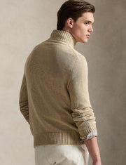 Cotton Zip Sweather, Brown Khaki