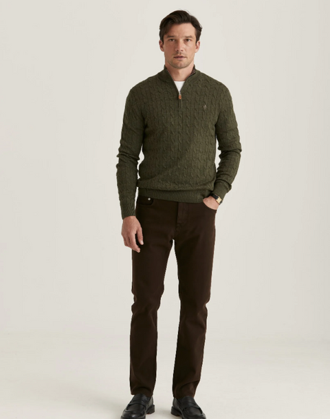 Merino Cable John Zip, Olive Oliven