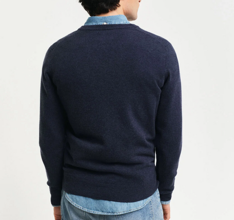 Superfine Lambswool V-Neck, 480 Mørk Blå Melert