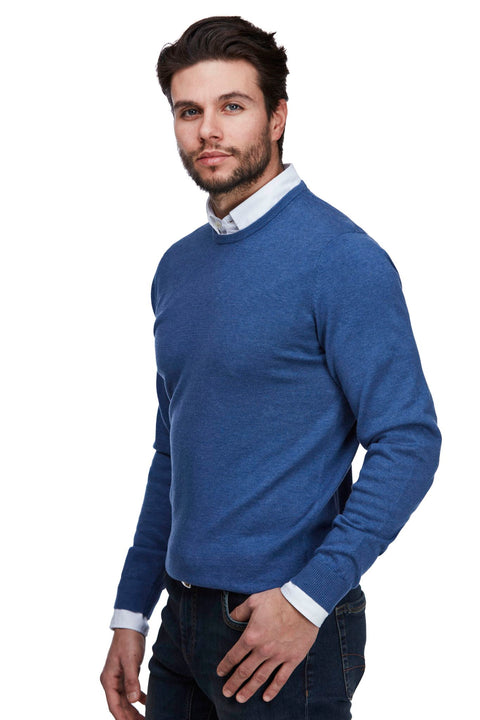 Cotton crew neck knit Blå