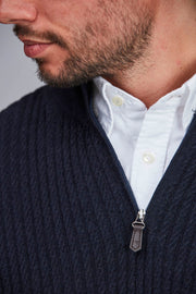Half Zip Mini Cable Knit, navy Mørkeblå