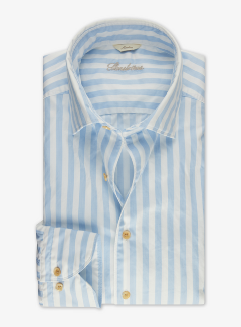 Casual Blue Striped Twill Shirt Lyseblå