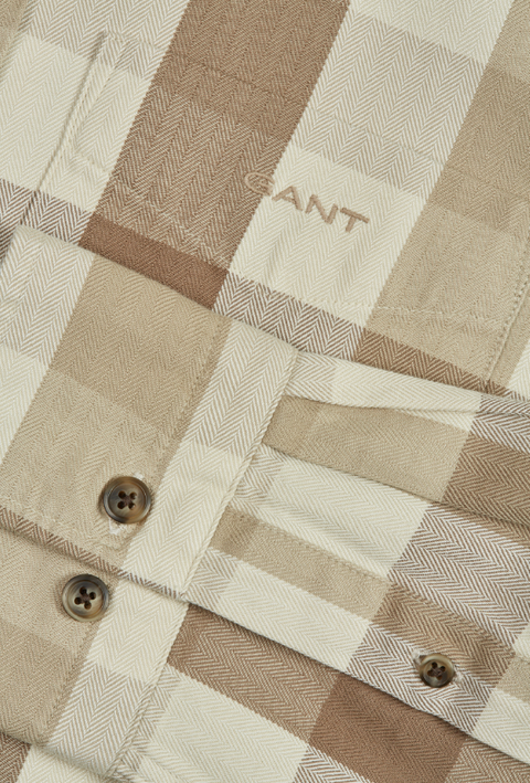 Reg herringbone flannel chk shirt Beige