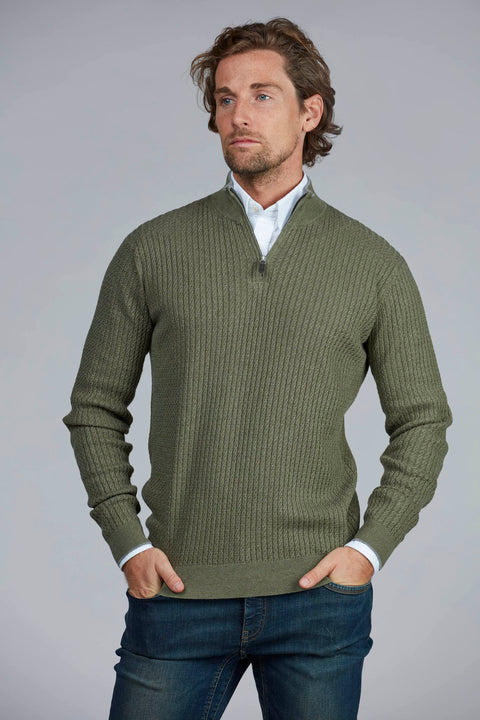 Half Zip Cable Knit, Green Grønn