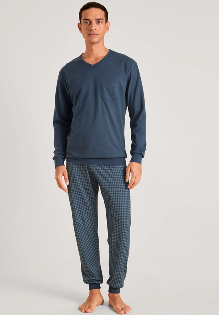 Pyjamas, v- hals,mansjett Mørkeblå